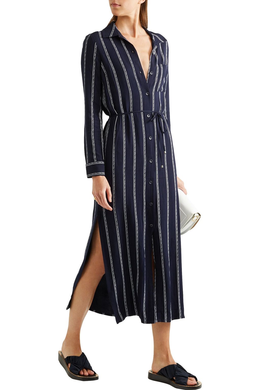 SPLENDID Striped twill midi shirt dress