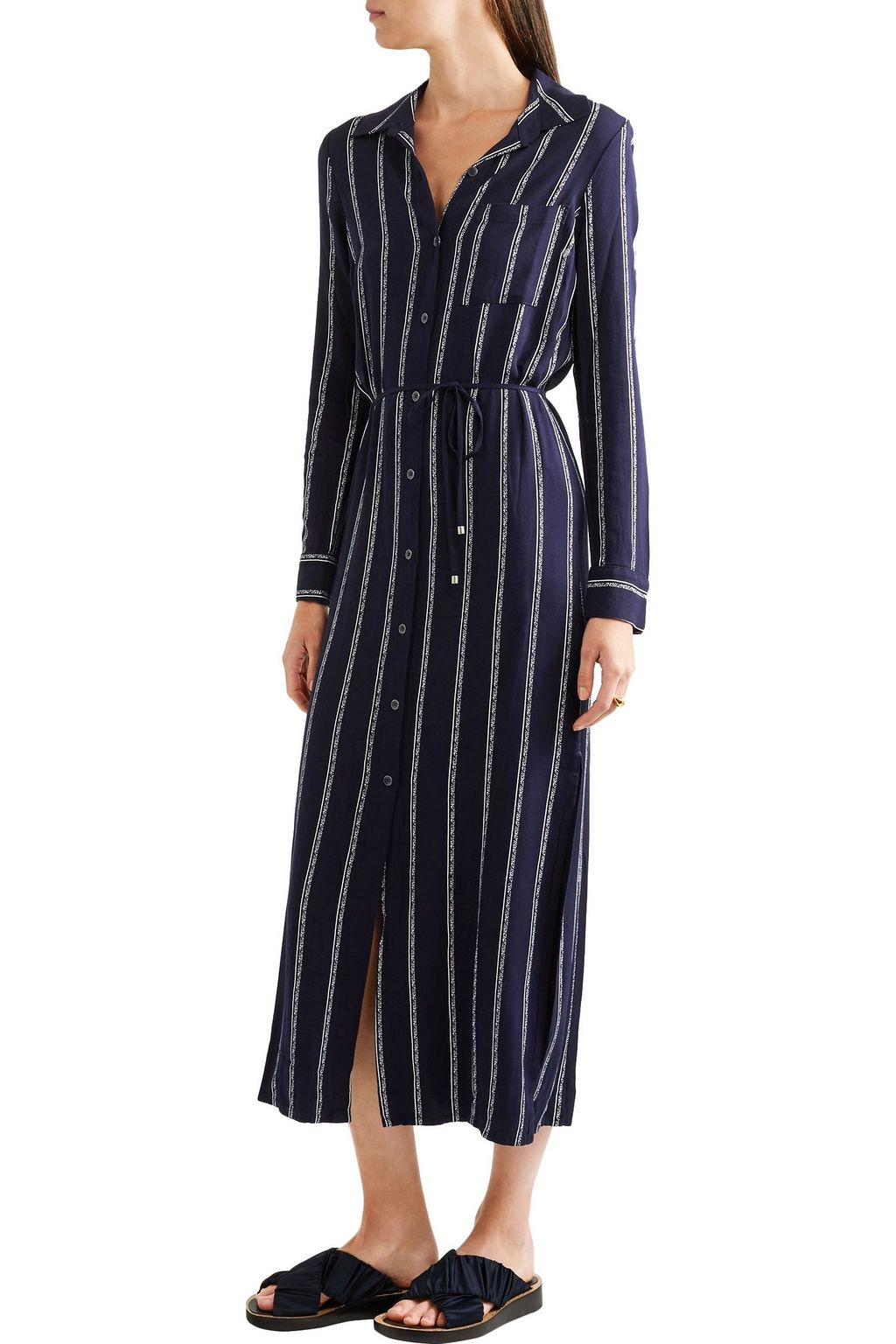 SPLENDID Striped twill midi shirt dress