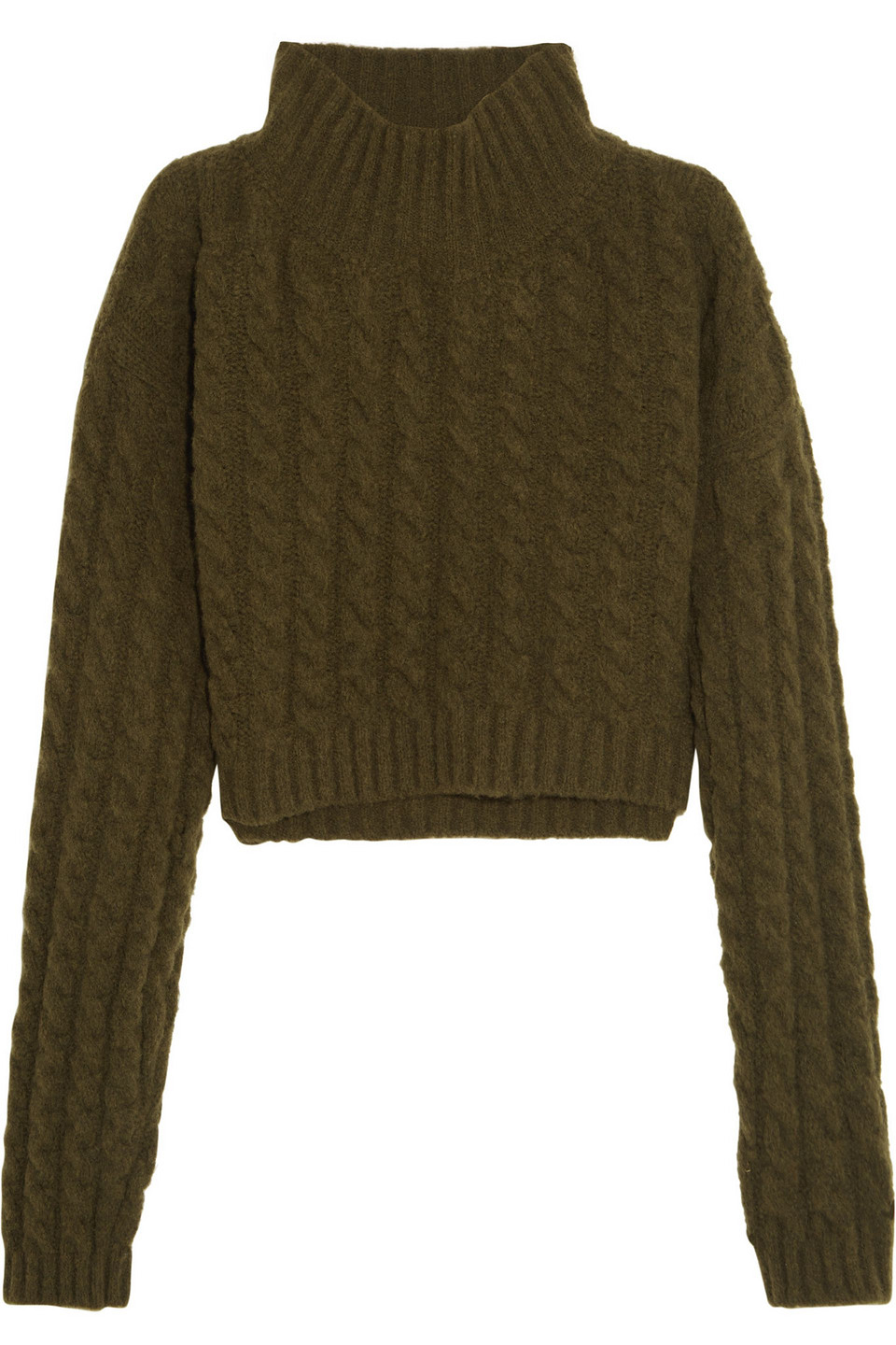 vivienne westwood anglomania - mud cropped twill-paneled cable-knit wool-blend sweater - green - m