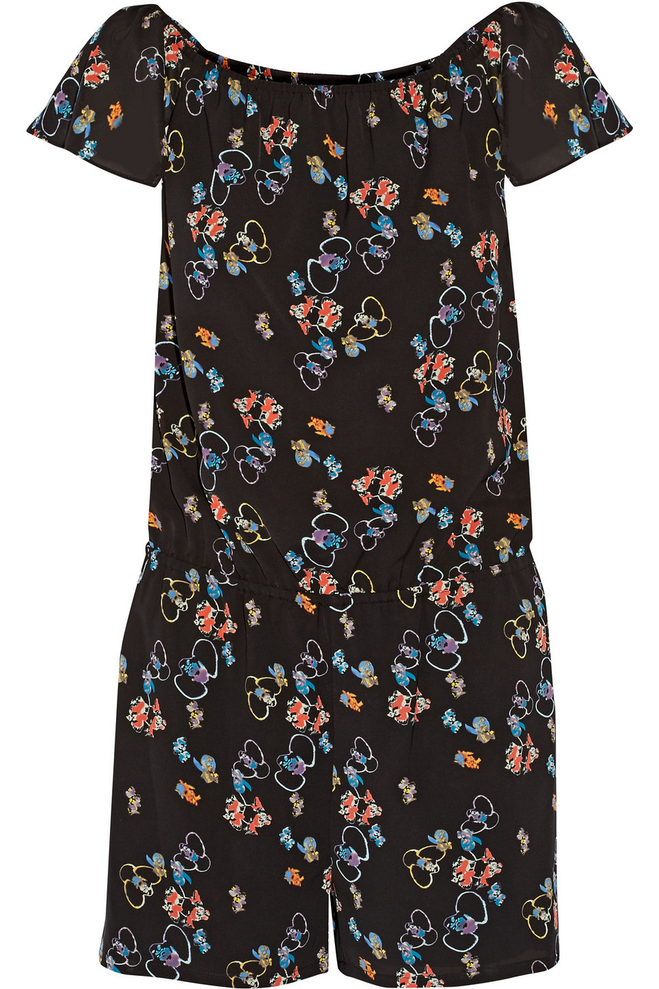 Rebecca Minkoff Lovino Off-the-shoulder Floral-print Crepe Playsuit In Black