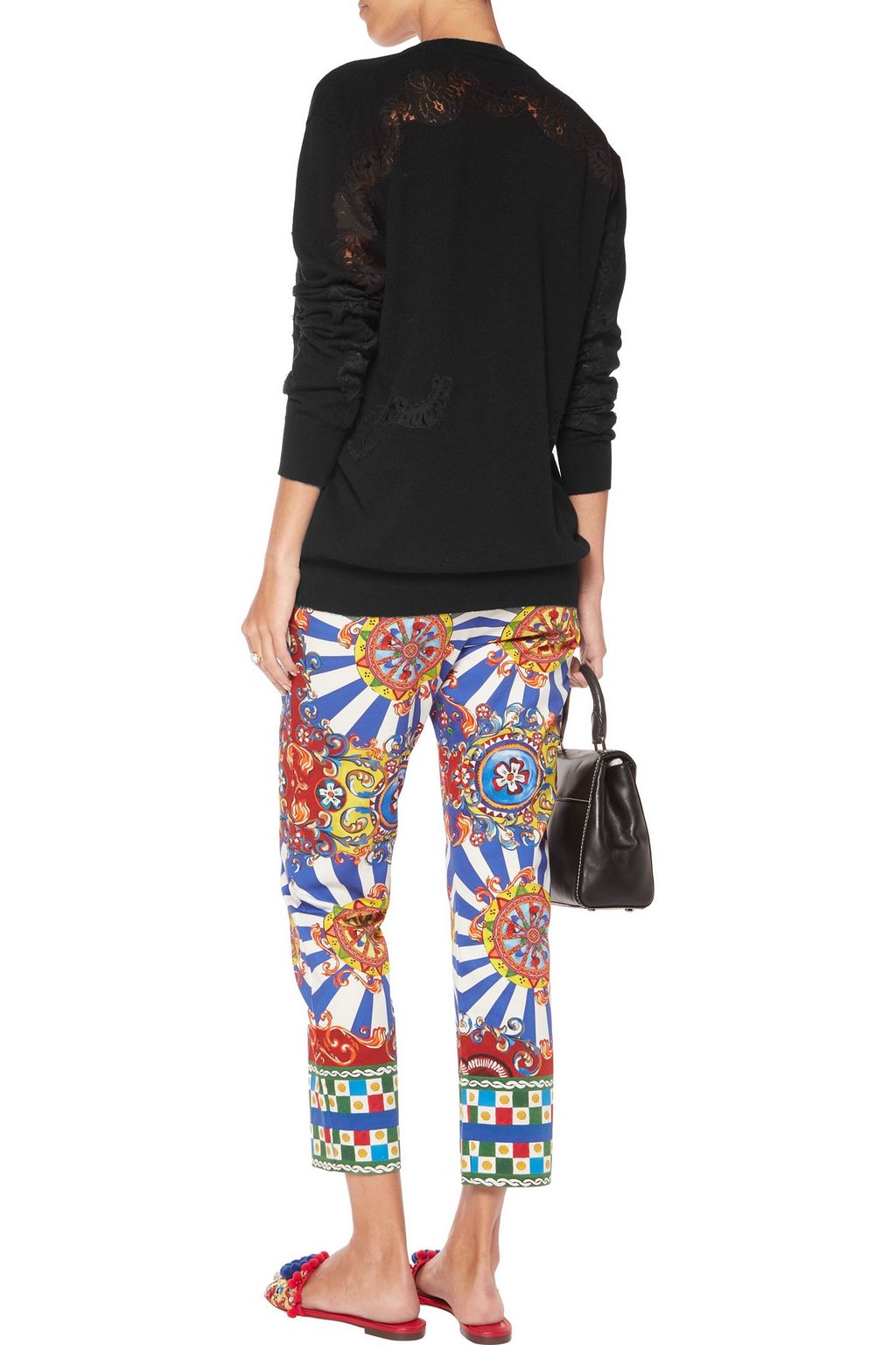 DOLCE&GABBANA Lace-paneled cashmere cardigan