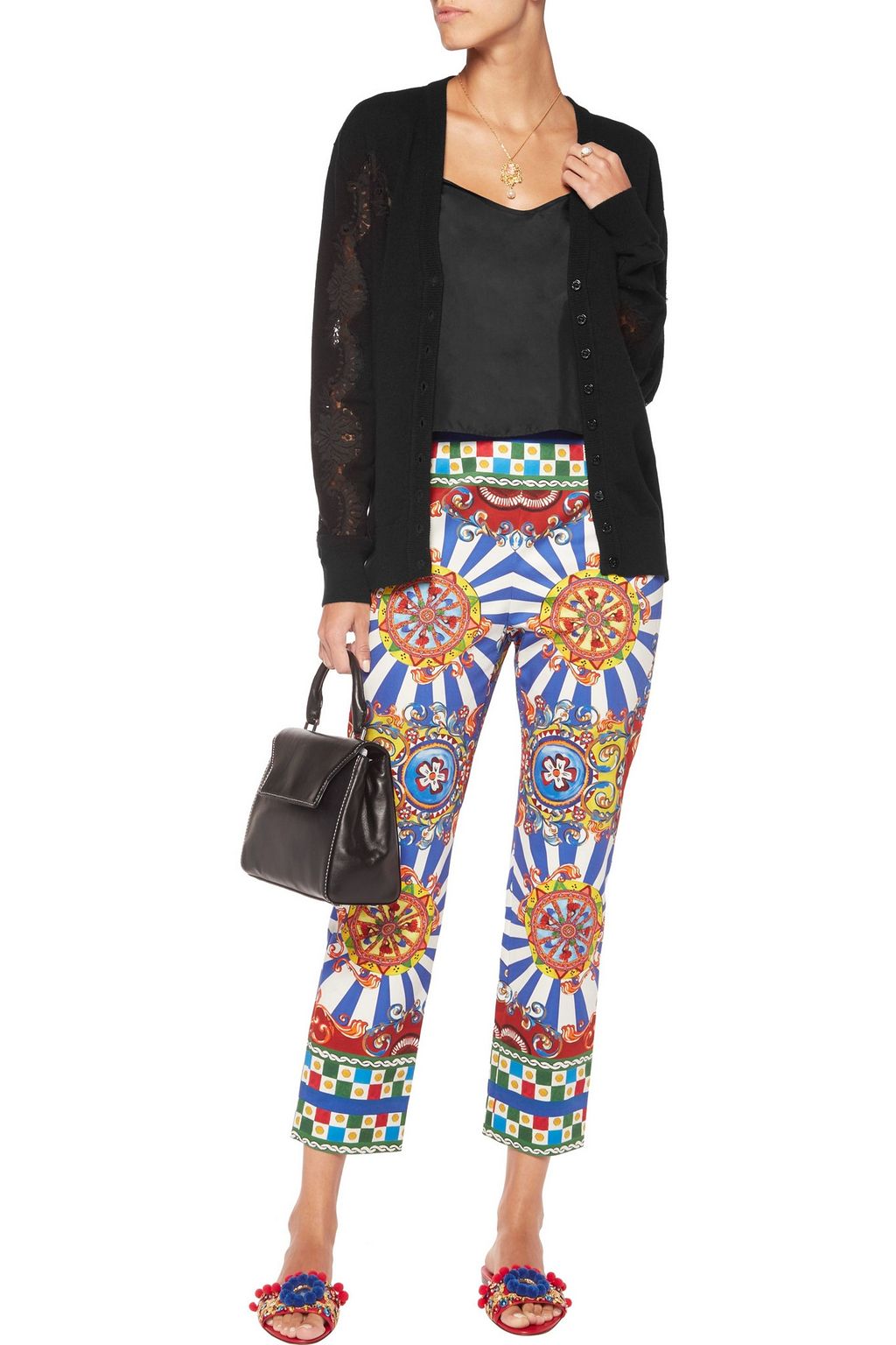DOLCE&GABBANA Lace-paneled cashmere cardigan
