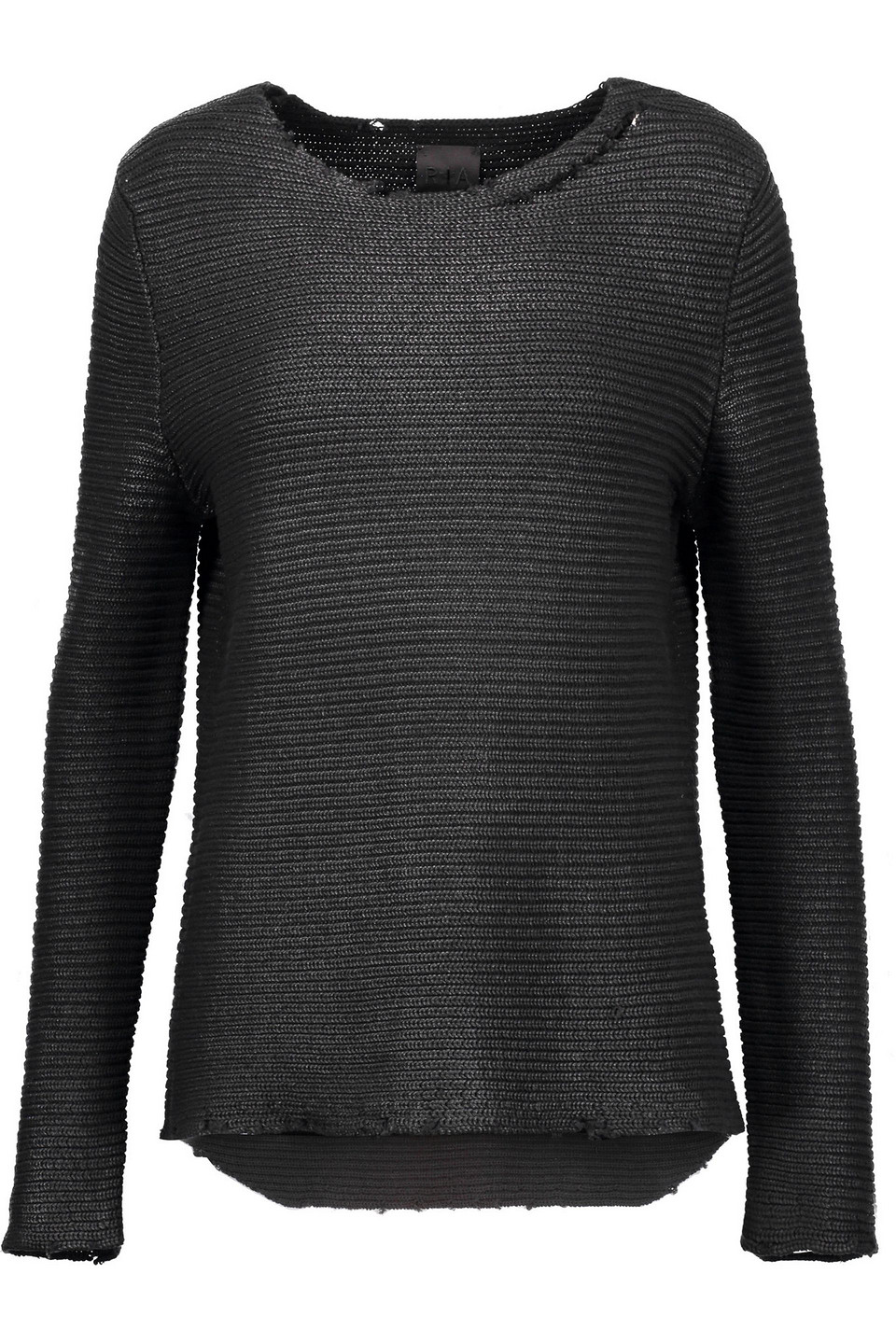 rta - jules distressed coated-cotton sweater - black - s