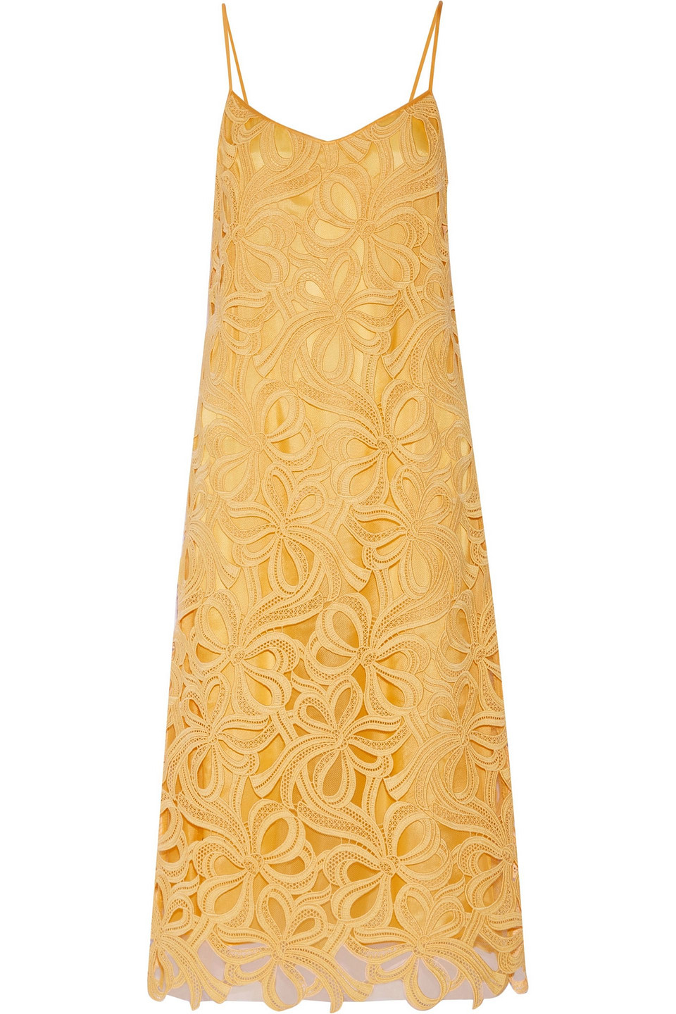 rochas - cotton-blend guipure lace midi dress - yellow - it 40