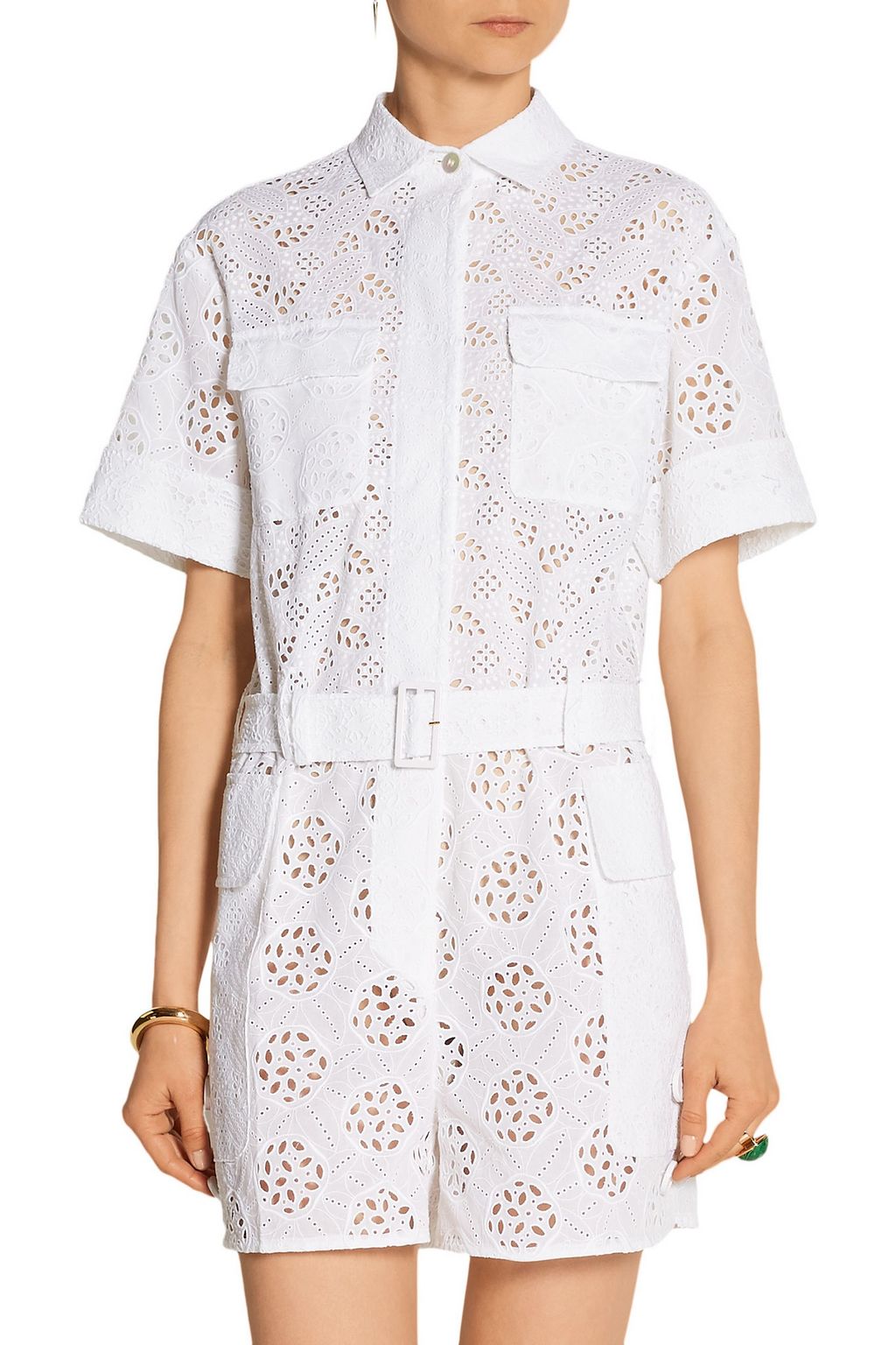 VALENTINO GARAVANI Broderie anglaise cotton-blend playsuit