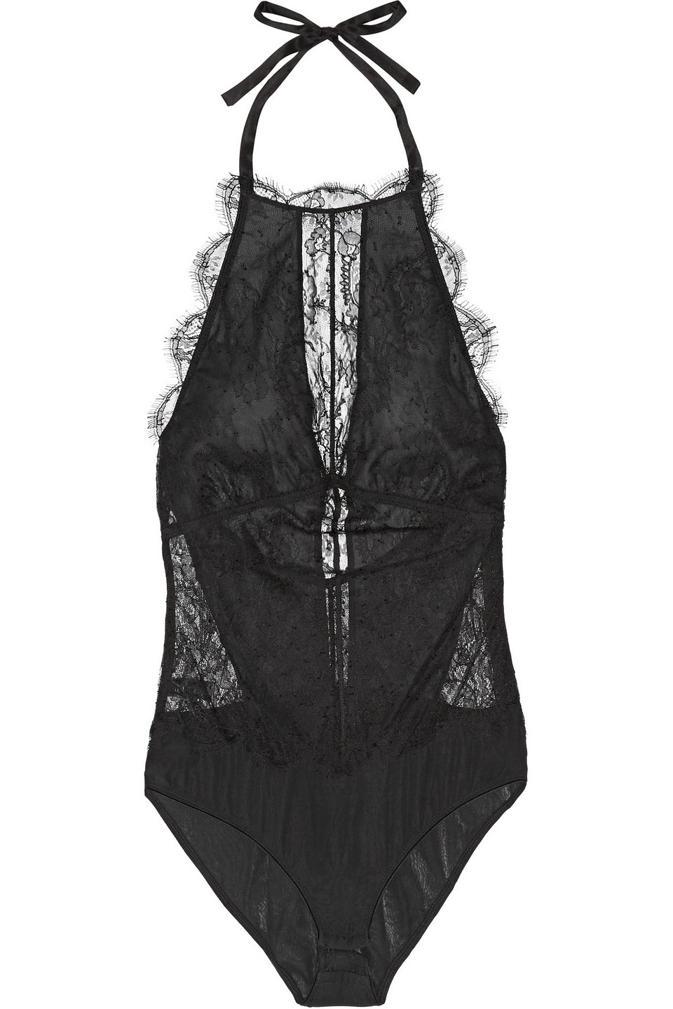 i.d. sarrieri - belle du jour chantilly lace and georgette halterneck bodysuit - black - l
