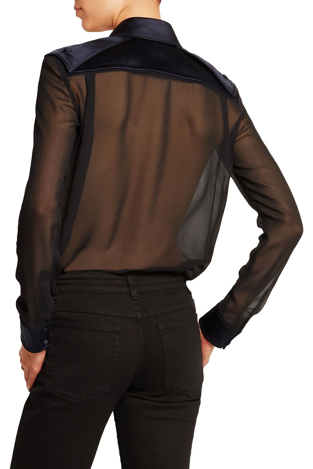 TOM FORD Satin-trimmed silk-chiffon shirt