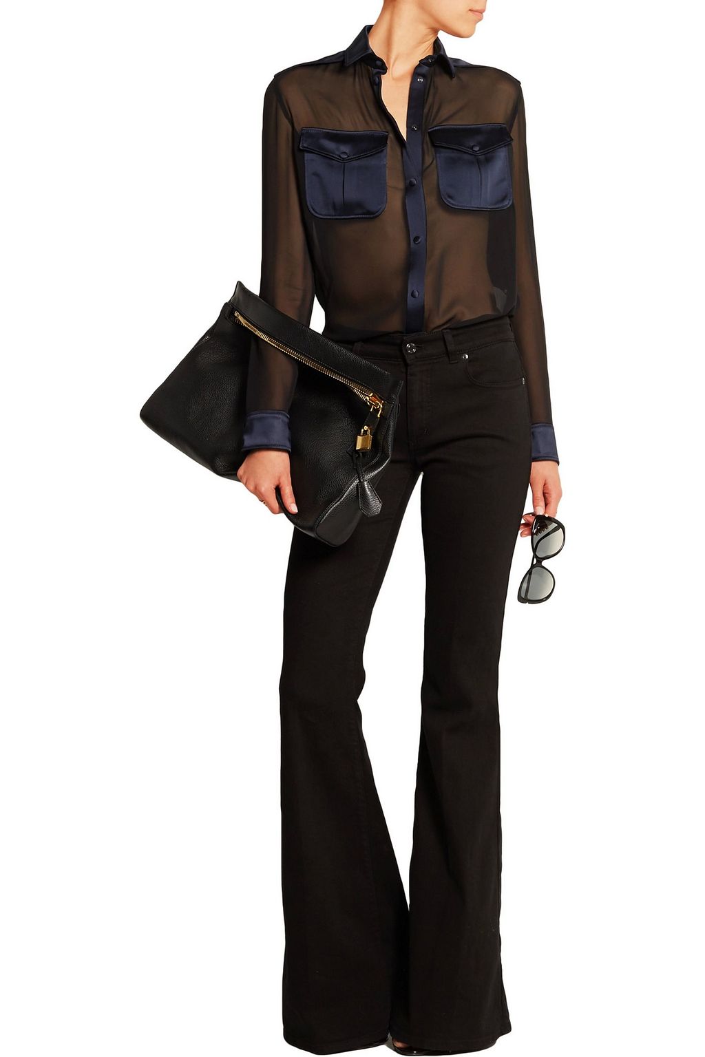TOM FORD Satin-trimmed silk-chiffon shirt