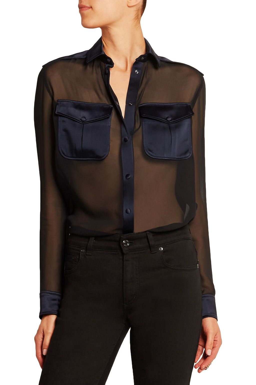 TOM FORD Satin-trimmed silk-chiffon shirt