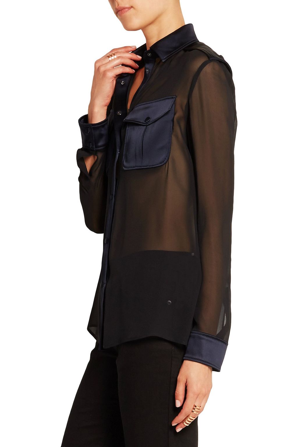 TOM FORD Satin-trimmed silk-chiffon shirt
