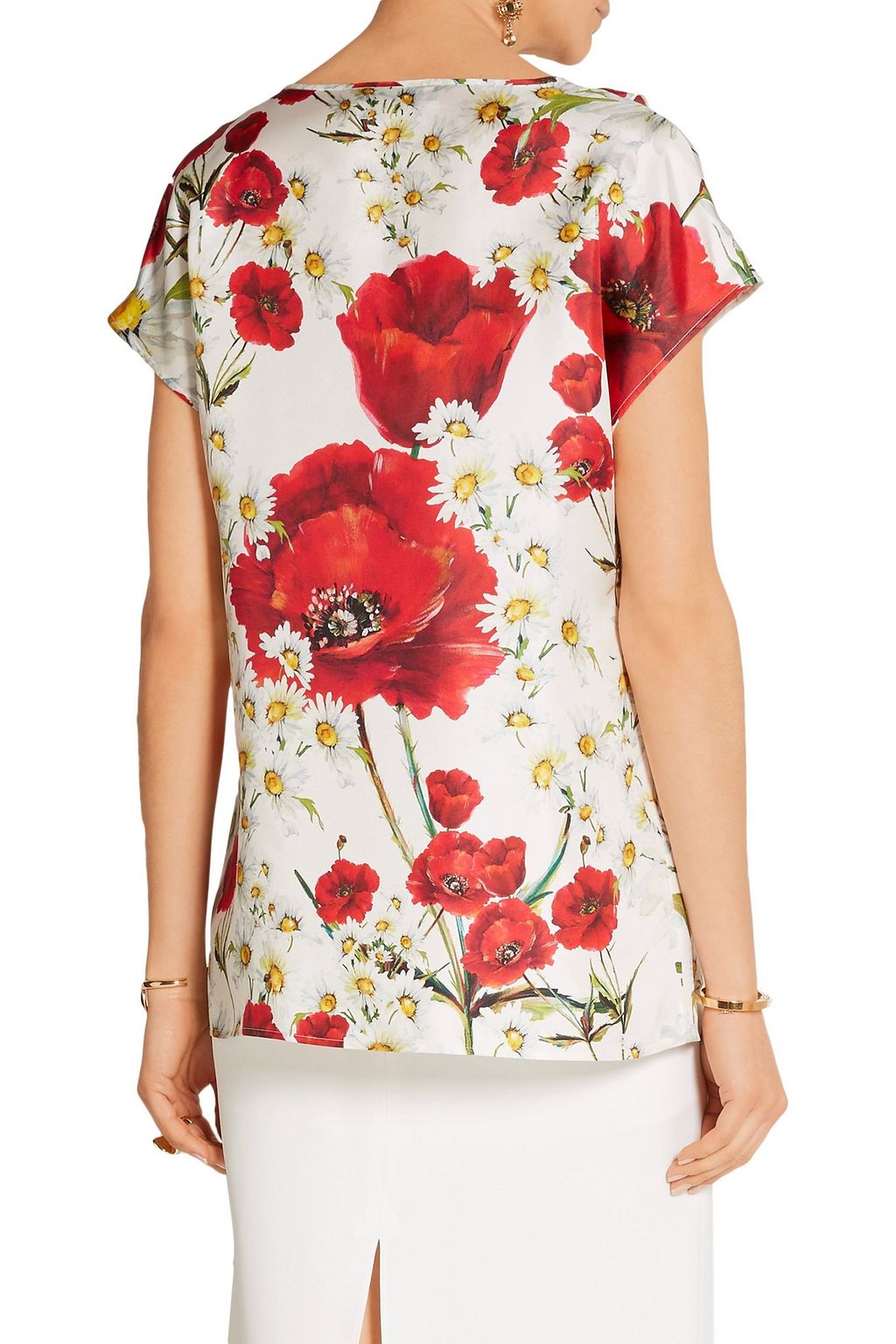 DOLCE&GABBANA Ruffled printed silk-twill top
