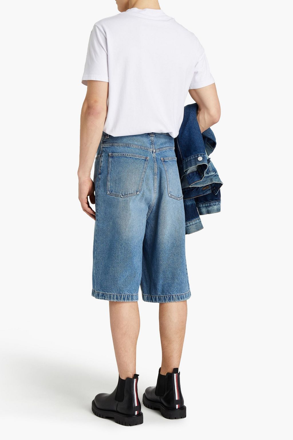 BALENCIAGA Jacquard-trimmed faded denim shorts