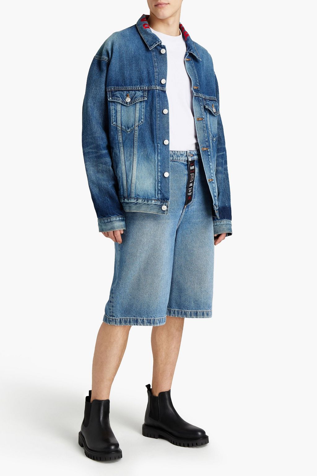BALENCIAGA Jacquard-trimmed faded denim shorts