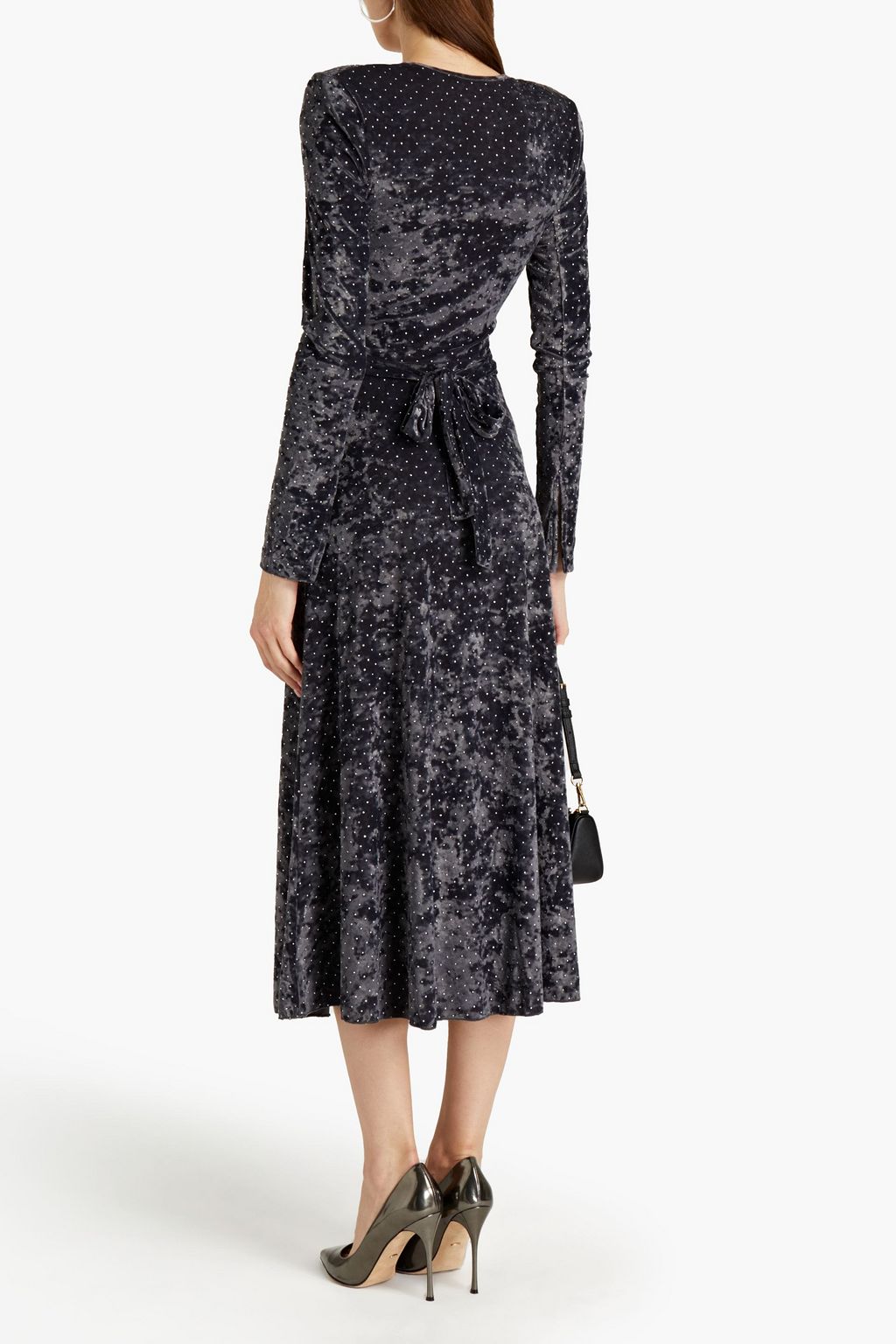 ROTATE BIRGER CHRISTENSEN Lily tie-back studded ruched velvet midi dress