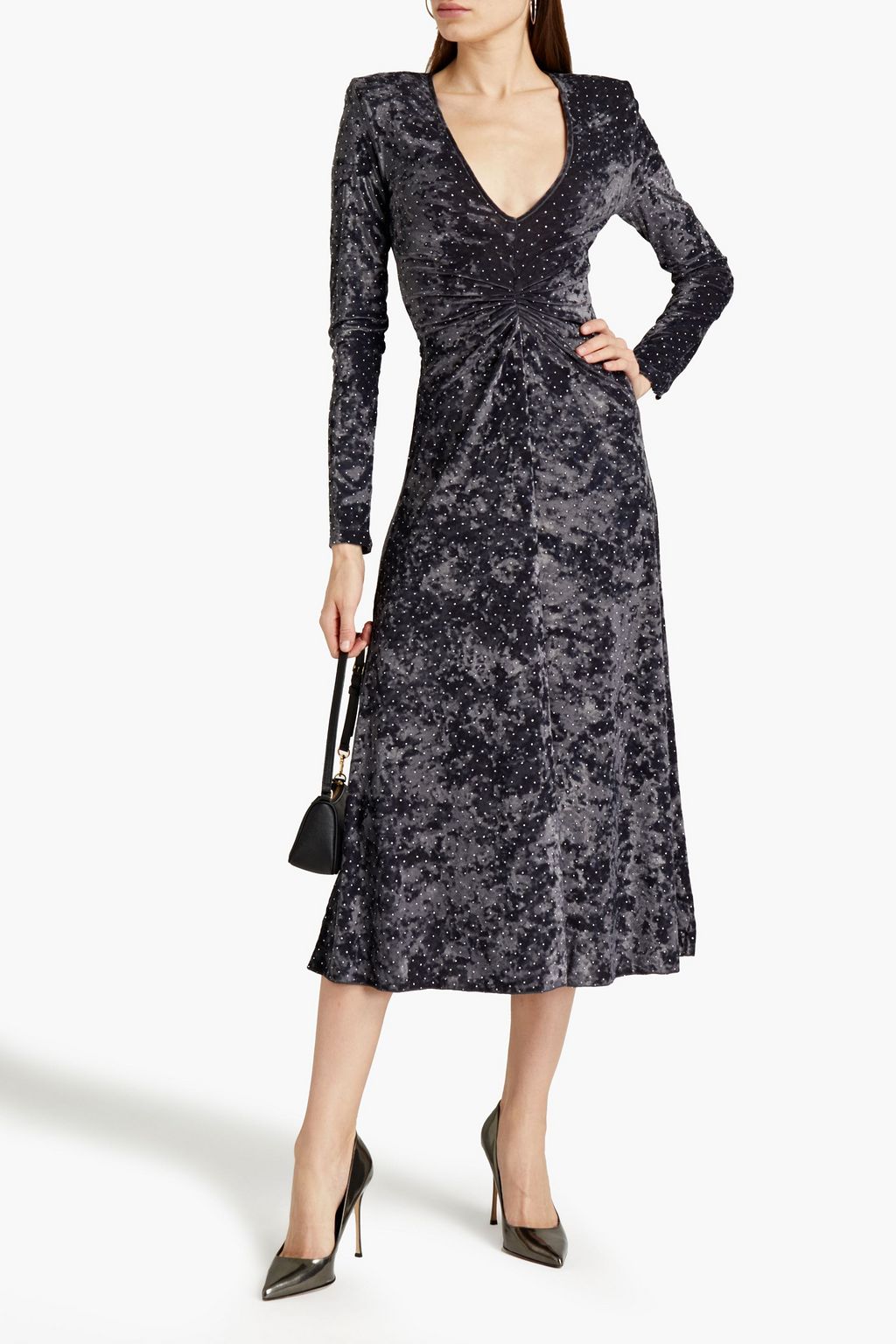 ROTATE BIRGER CHRISTENSEN Lily tie-back studded ruched velvet midi dress