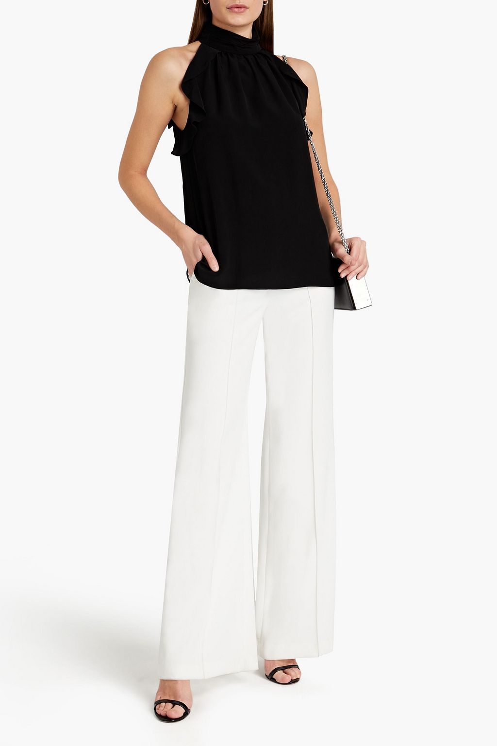 RACHEL ZOE Ruffle-trimmed crepe de chine top