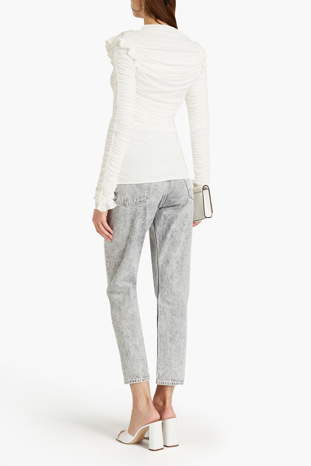 ROBERTO CAVALLI Ruffle-trimmed ruched jersey top
