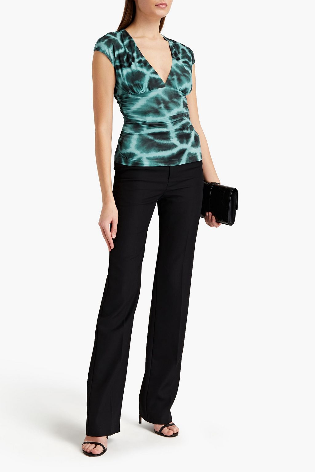 ROBERTO CAVALLI Ruched printed stretch-jersey top