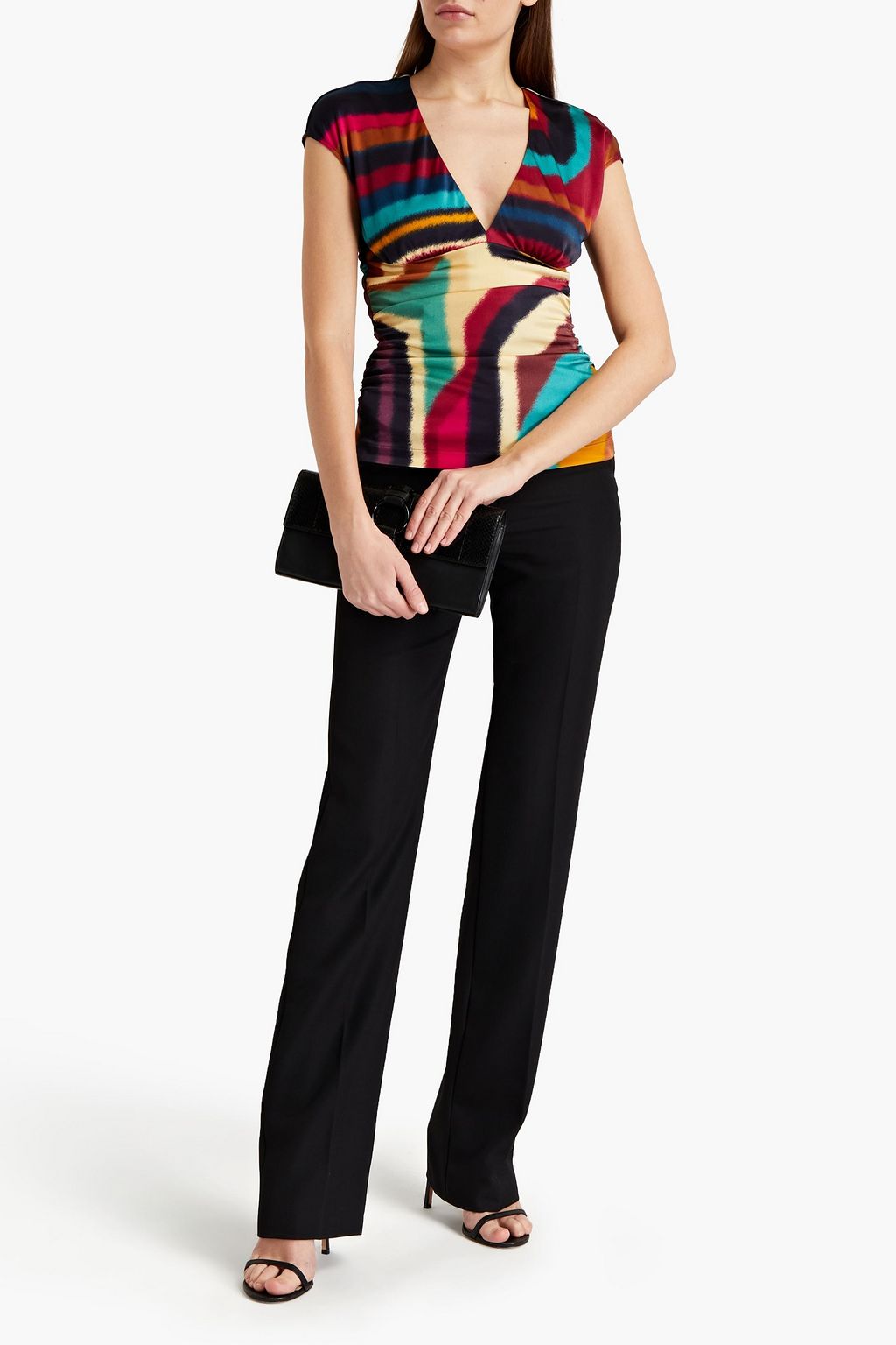 ROBERTO CAVALLI Ruched printed stretch-jersey top