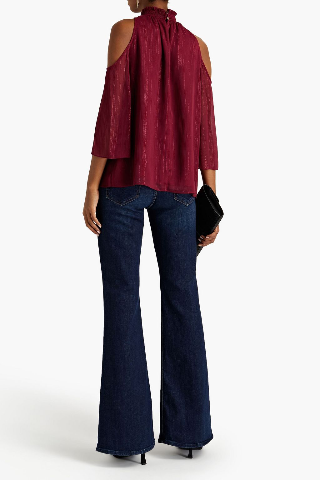 RACHEL ZOE Cold-shoulder metallic crepon blouse