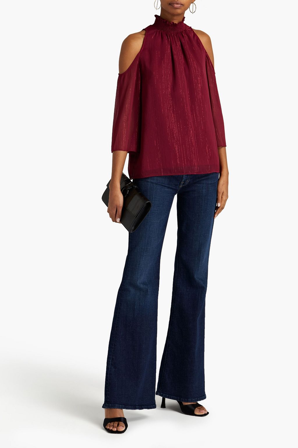 RACHEL ZOE Cold-shoulder metallic crepon blouse