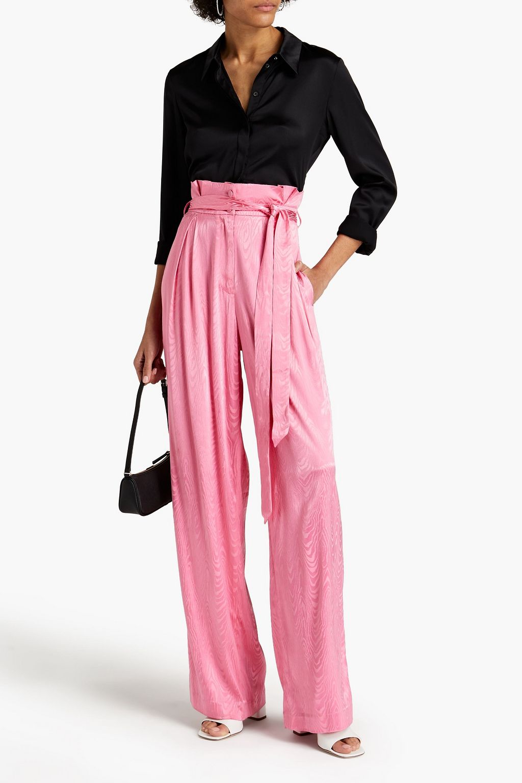 SIMKHAI Belted moire wide-leg pants