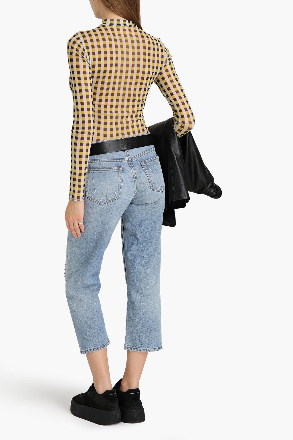 GANNI Cropped distressed mid-rise straight-leg jeans