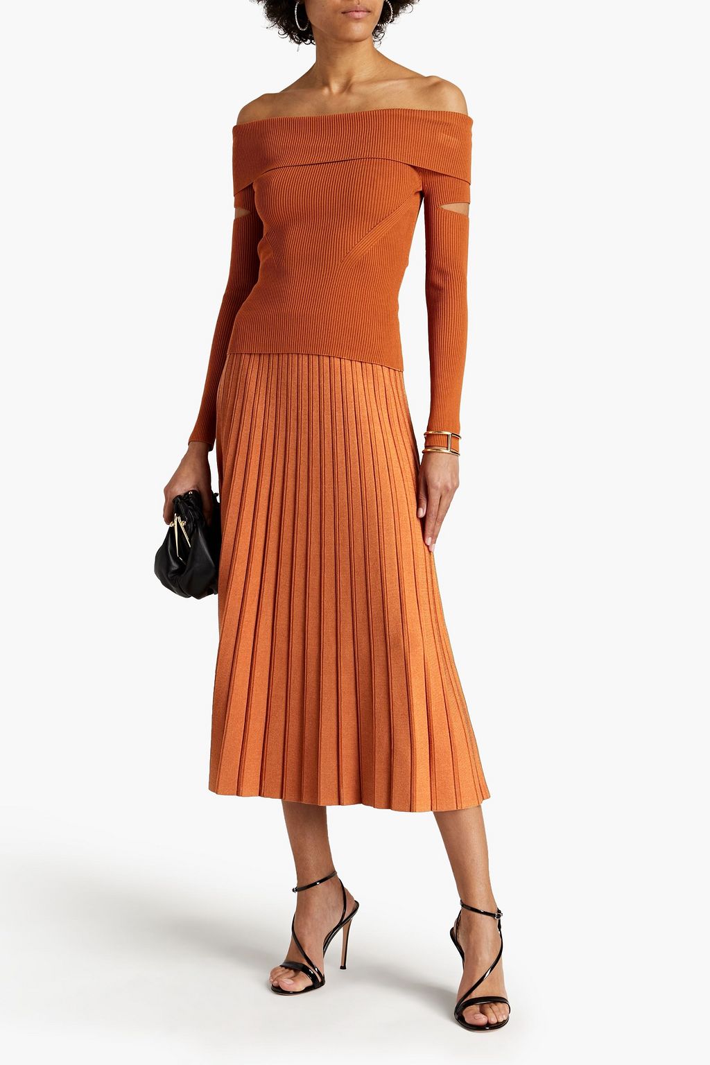 SIMKHAI Pleated knitted midi skirt