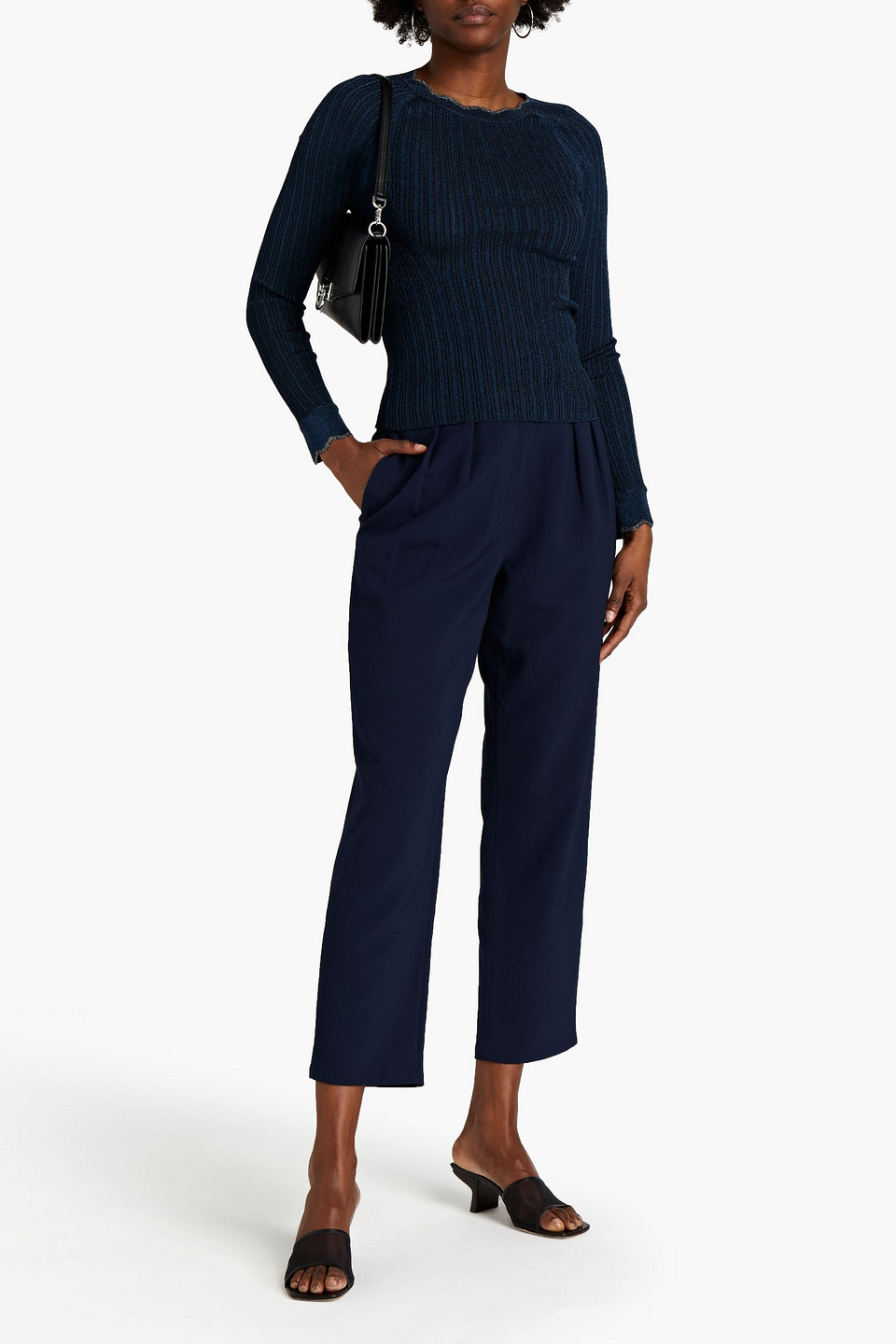 Jonathan Simkhai Scalloped Metallic Ribbed-knit Jumper In Blue