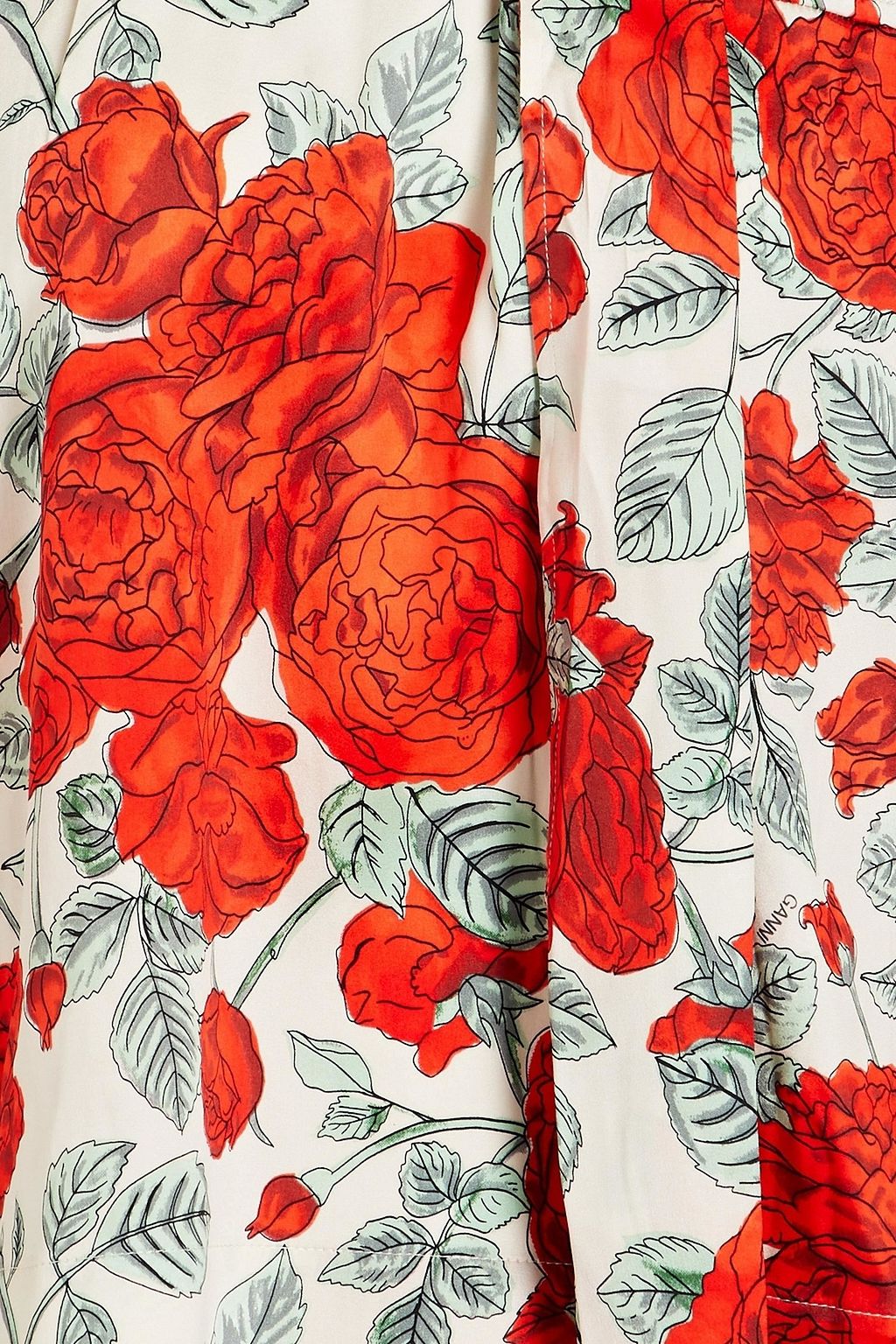 GANNI Tie-neck floral-print stretch-silk satin blouse