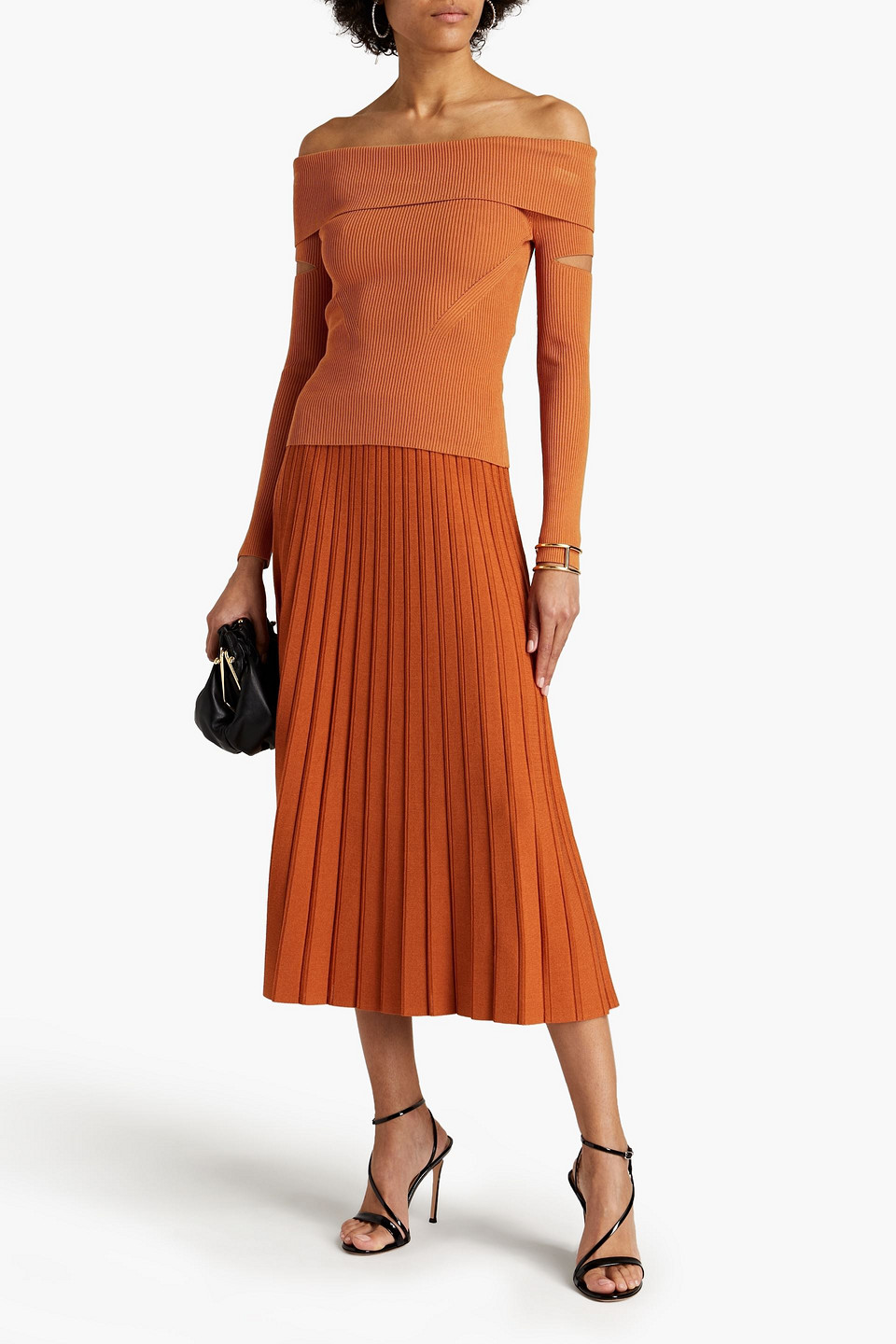 Jonathan Simkhai Off-the-shoulder Cutout Ribbed-knit Top In Orange