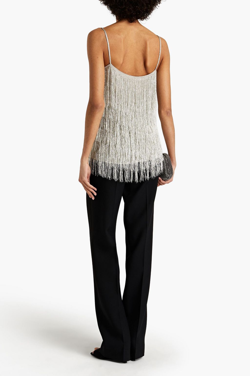 RACHEL ZOE Fringed metallic knitted top