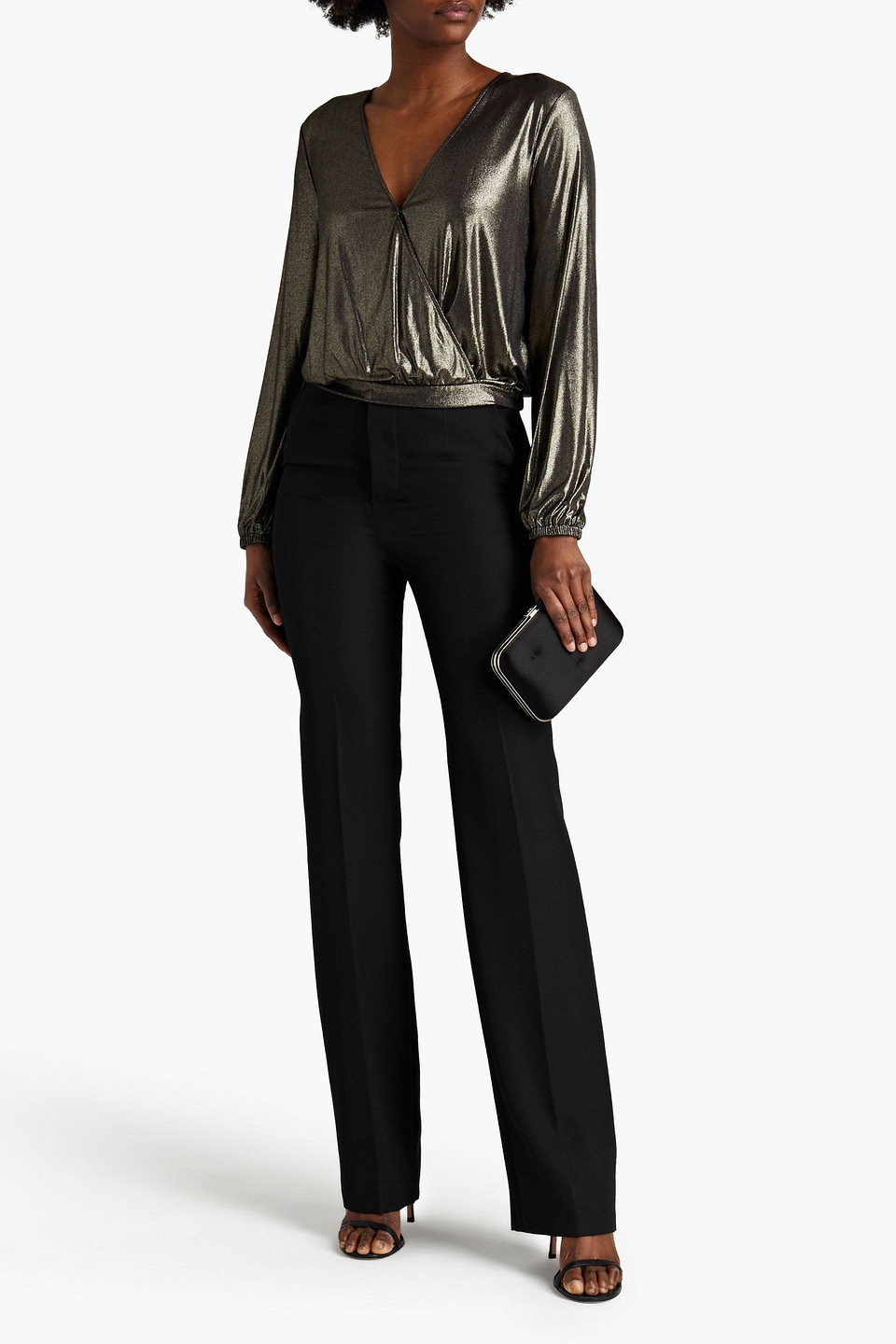 Rachel Zoe Wrap-effect Lamé Top In Gunmetal