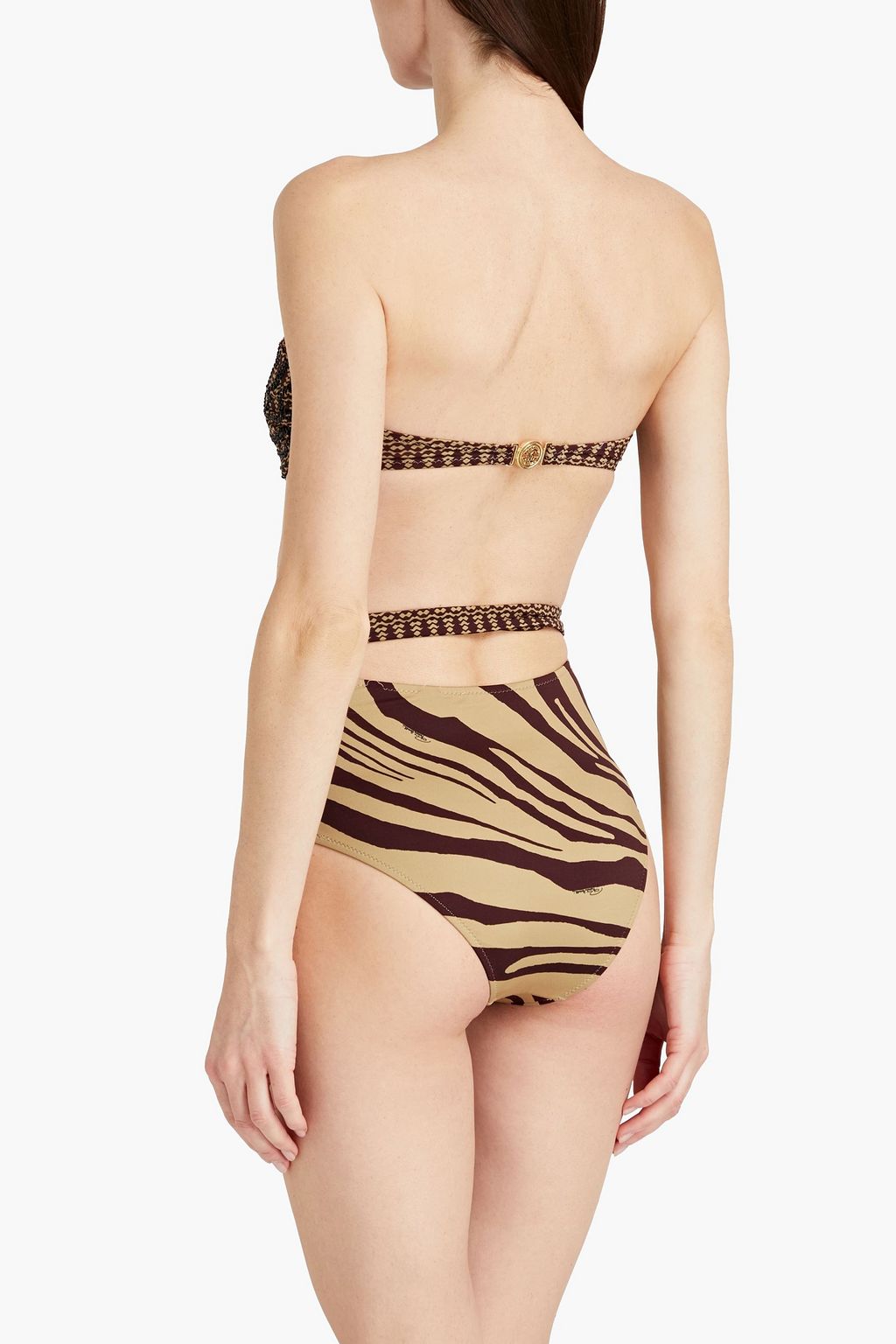 ROBERTO CAVALLI Cutout embellished printed bandeau swimsuit