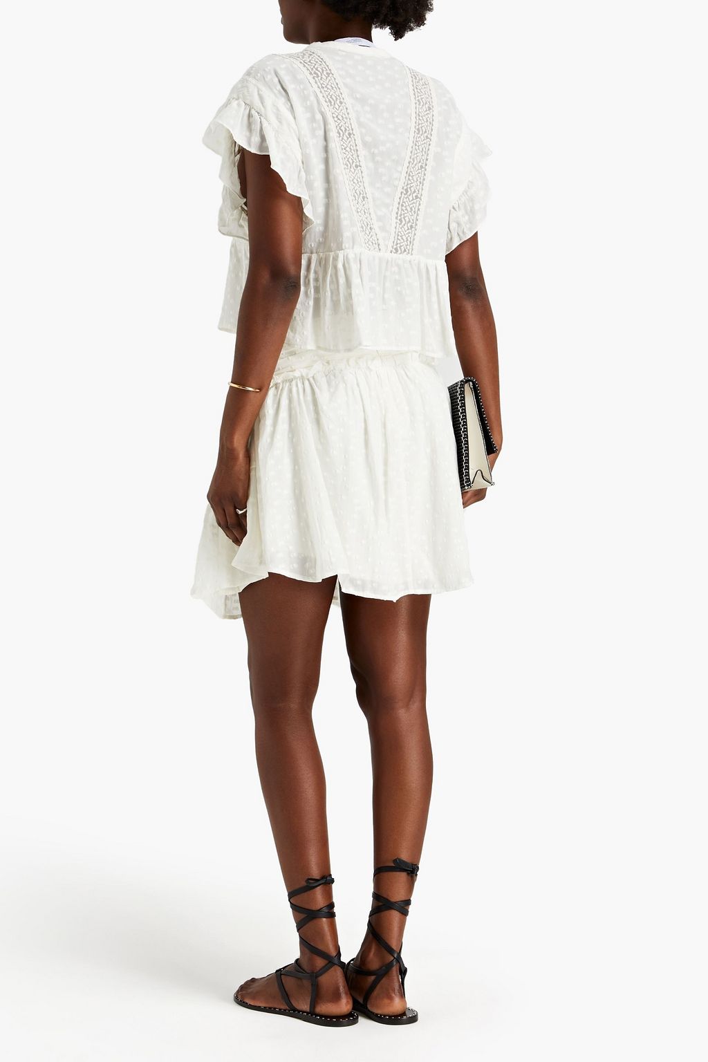 IRO Hos cropped ruffled fil coupé silk-blend top