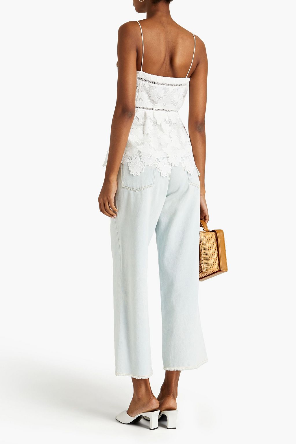 RACHEL ZOE Lattice-trimmed pleated macramé lace top
