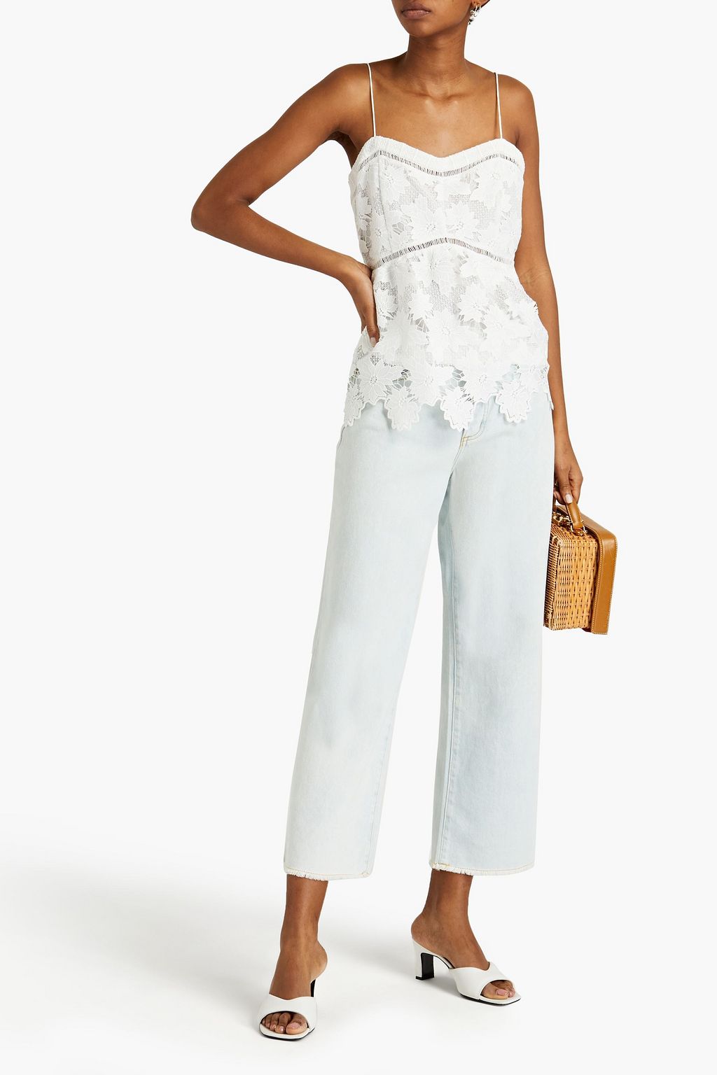 RACHEL ZOE Lattice-trimmed pleated macramé lace top