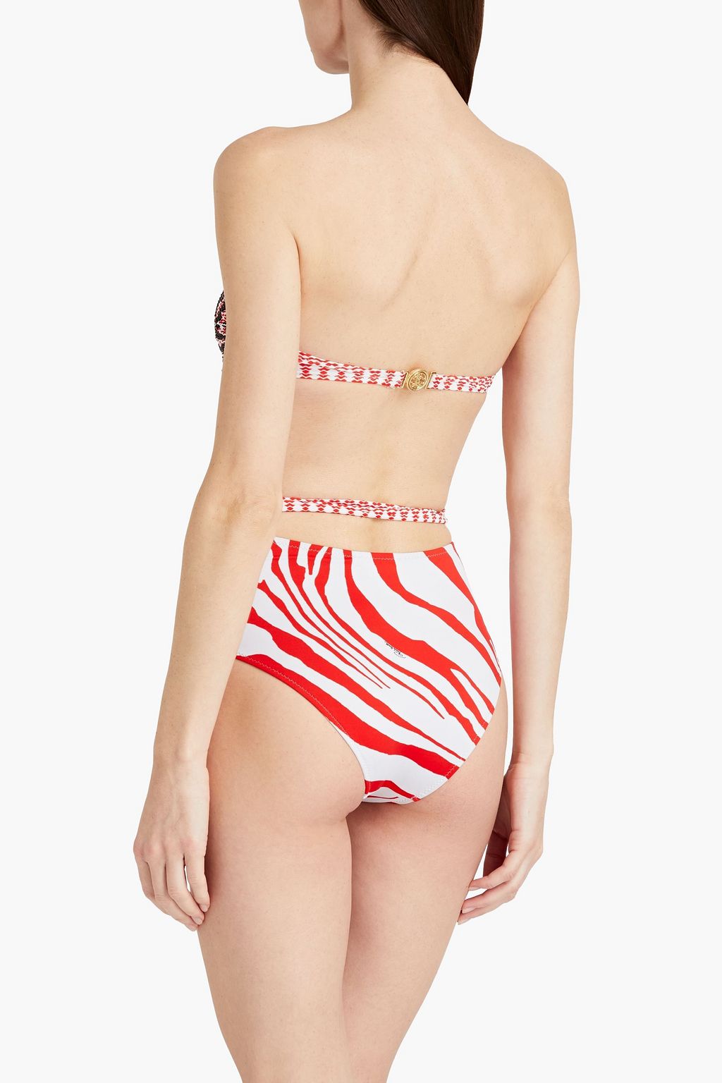 ROBERTO CAVALLI Cutout embellished printed bandeau swimsuit