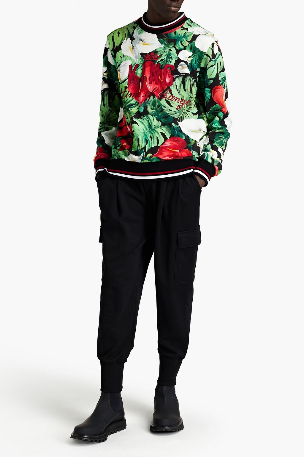 DOLCE&GABBANA Appliquéd French cotton-terry sweatpants