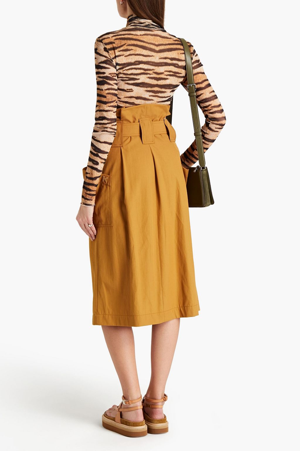 KENZO Belted twill midi skirt