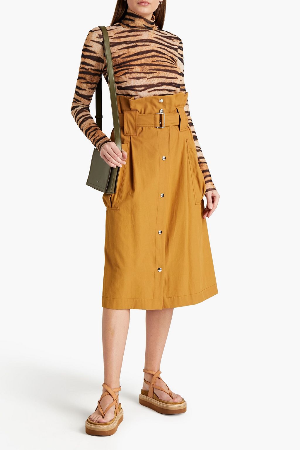 KENZO Belted twill midi skirt