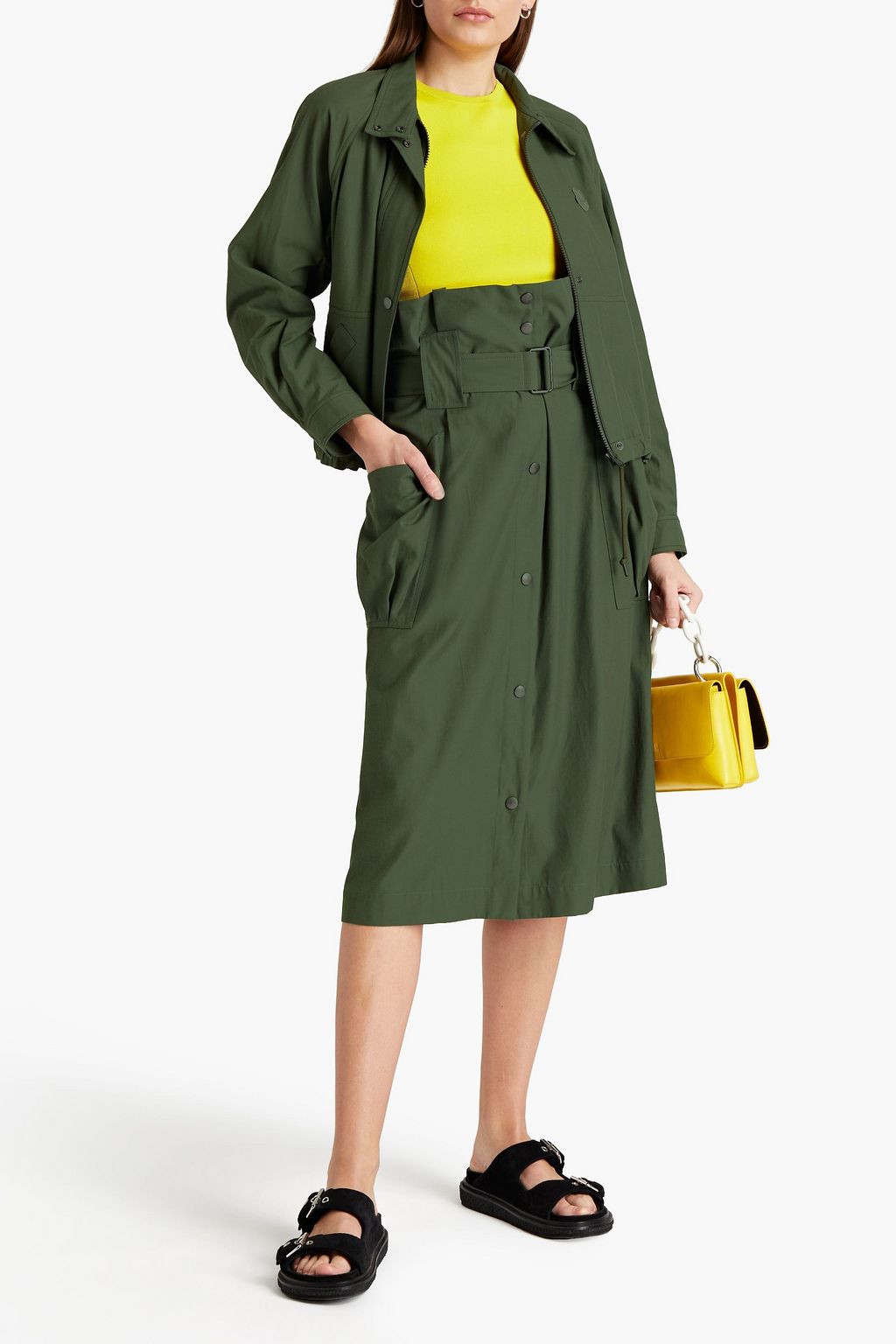 KENZO Belted twill midi skirt