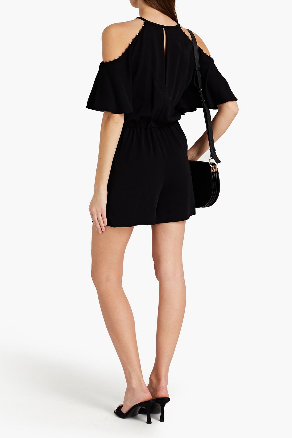 RACHEL ZOE Bead-embellished cold-shoulder crepe playsuit