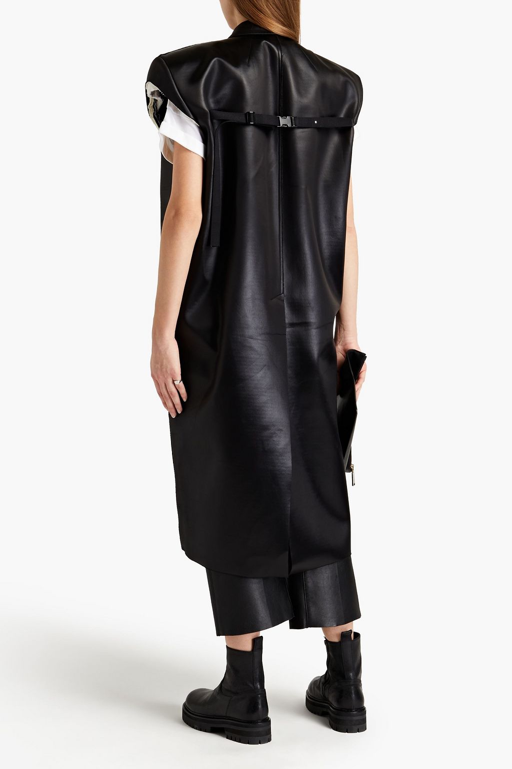 RICK OWENS Paneled buckle-detailed satin and scuba vest