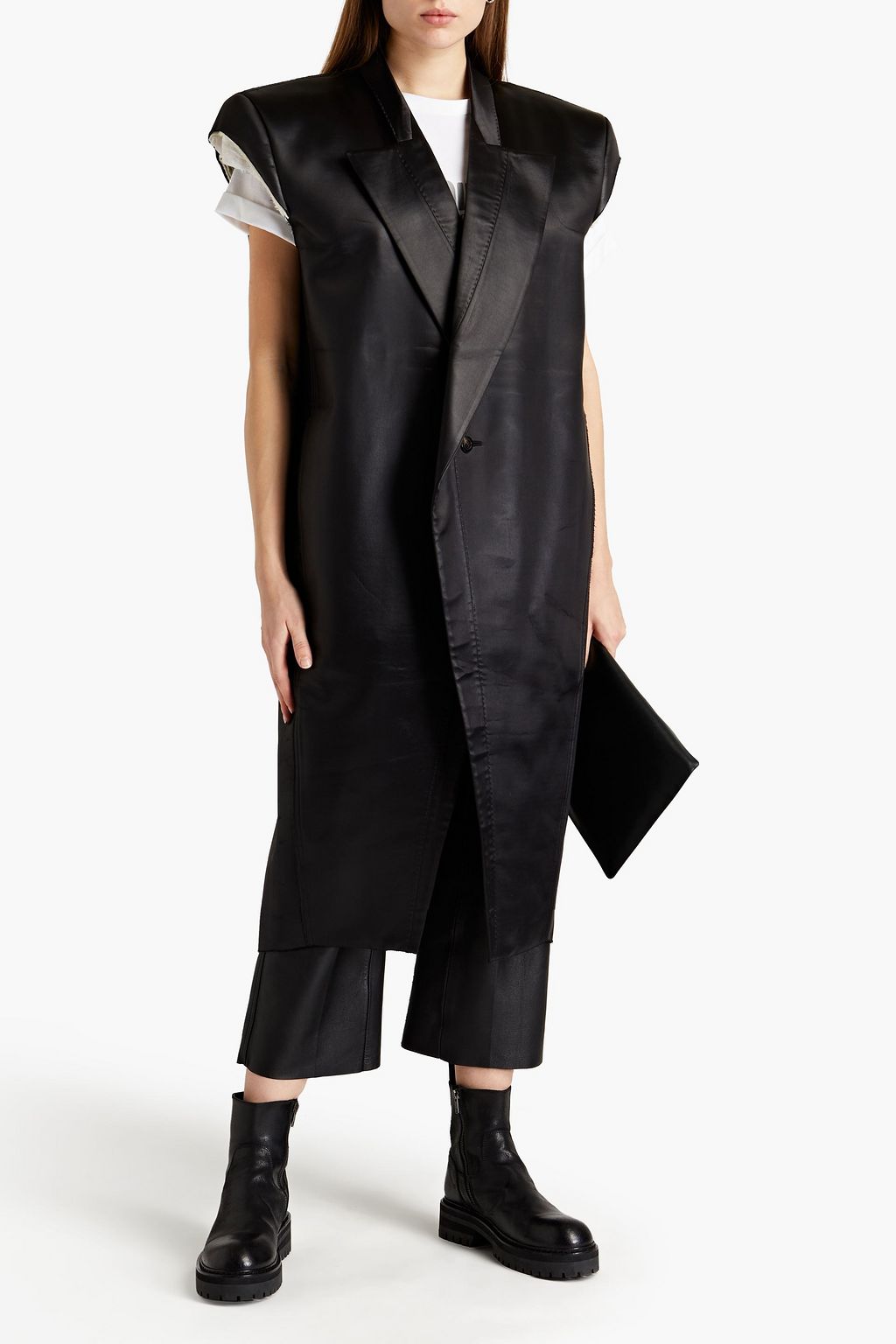RICK OWENS Paneled buckle-detailed satin and scuba vest