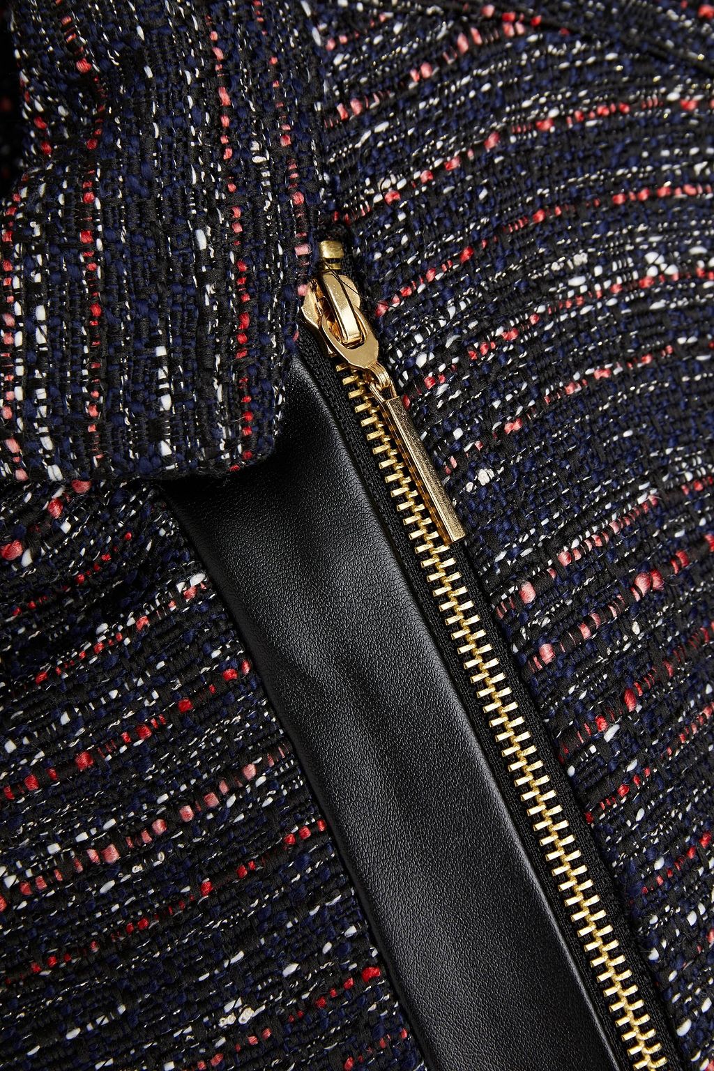 RACHEL ZOE Cropped faux leather-trimmed metallic tweed jacket