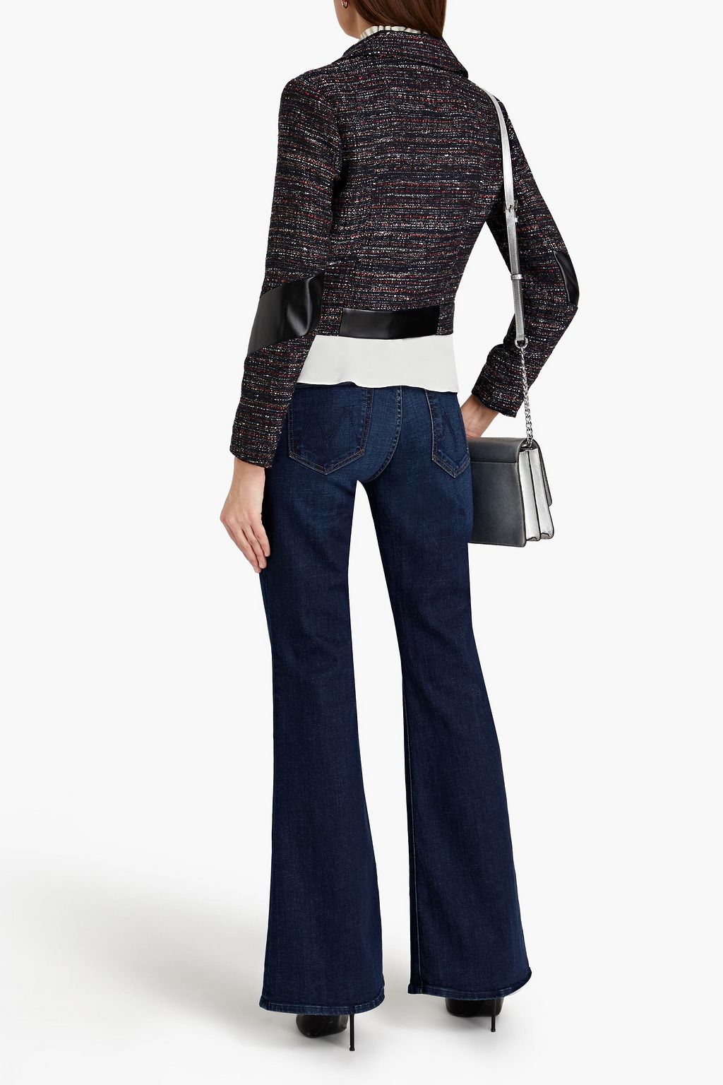 RACHEL ZOE Cropped faux leather-trimmed metallic tweed jacket