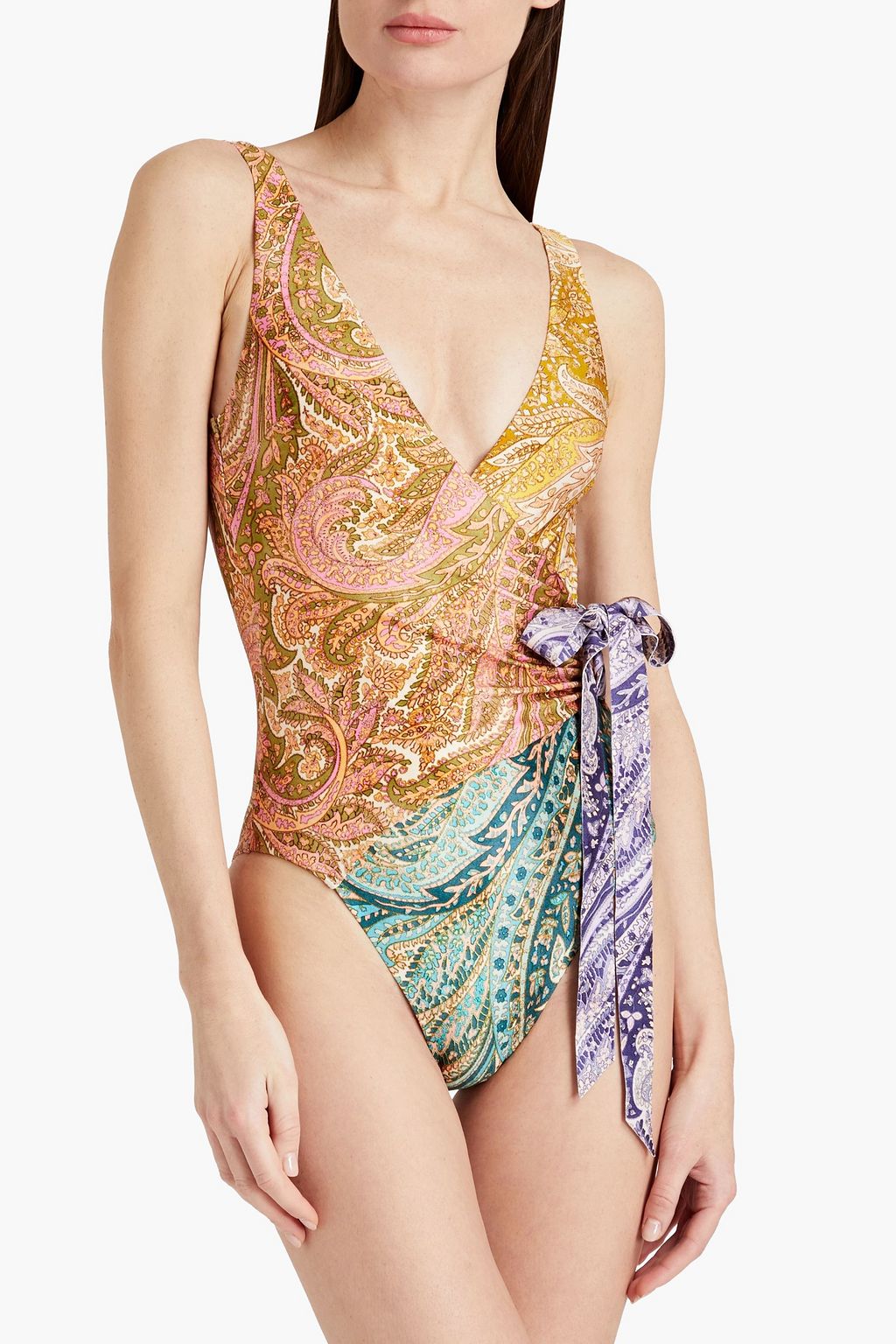 ZIMMERMANN Wrap-effect bow-detailed printed swimsuit