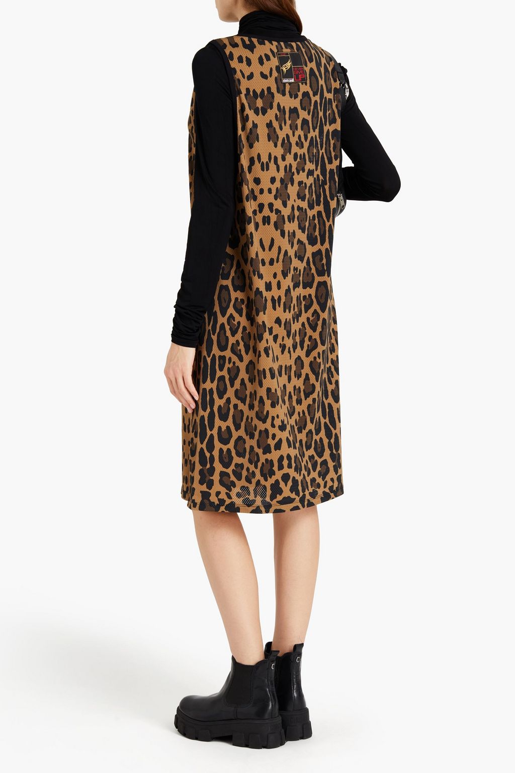 ROBERTO CAVALLI Glittered leopard-print mesh dress