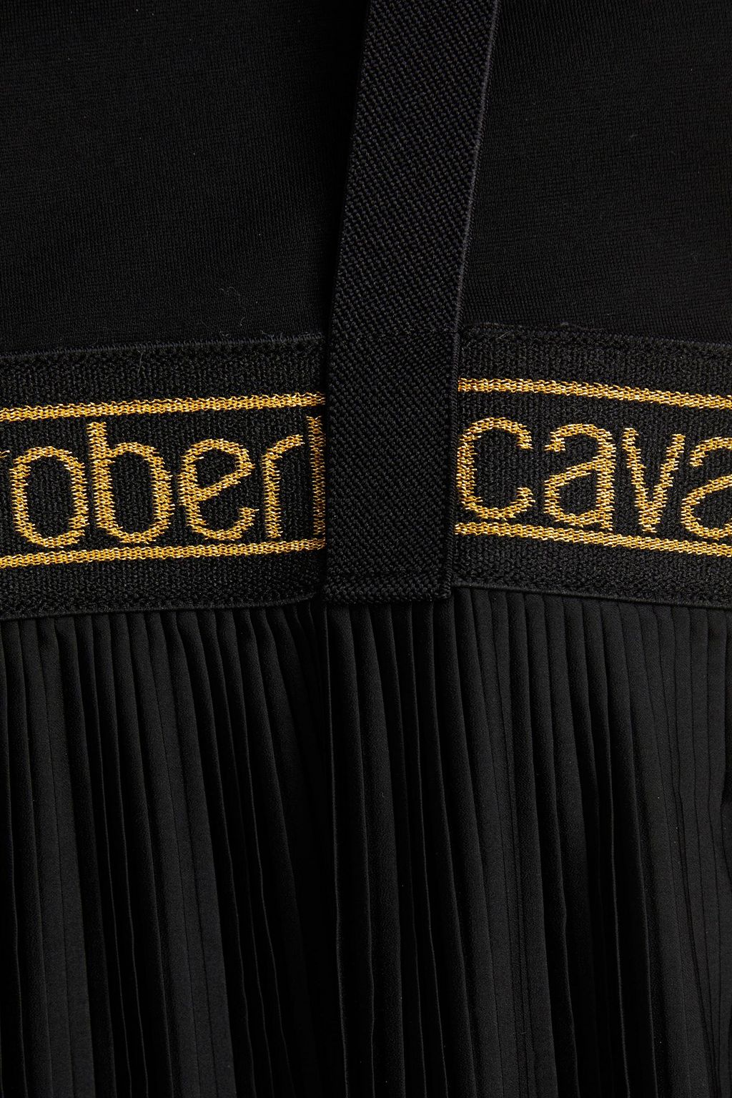 ROBERTO CAVALLI Jersey-paneled metallic-trimmed pleated satin playsuit